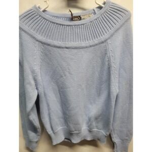 Vintage Eileen Baby Blue Ribbed Wide Neck Knit Sweater Made in Poland Sz M